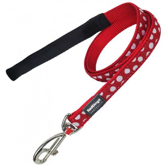 Red Dingo Dog Lead Spots White on Red -12mm x 1.2m
