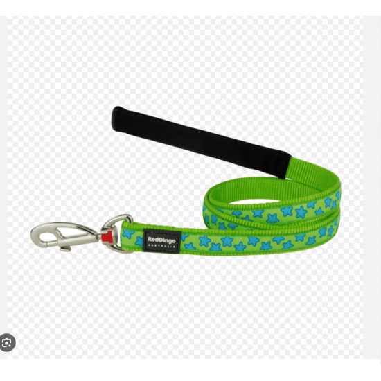 Red Dingo Dog Lead Star 12mmx1.2m -Lime green