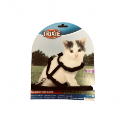 Trixie Cat Adjustable Harness with Leash - Kitty size Black