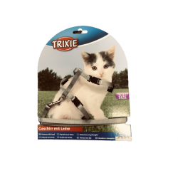 Trixie Cat Adjustable Harness with Leash - Kitty size Grey