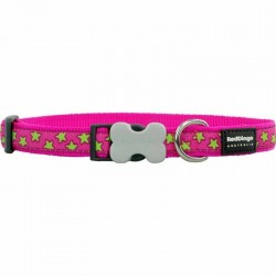 Red Dingo Dog Collar Stars Lime on Hot Pink 20mm x 31-47cm