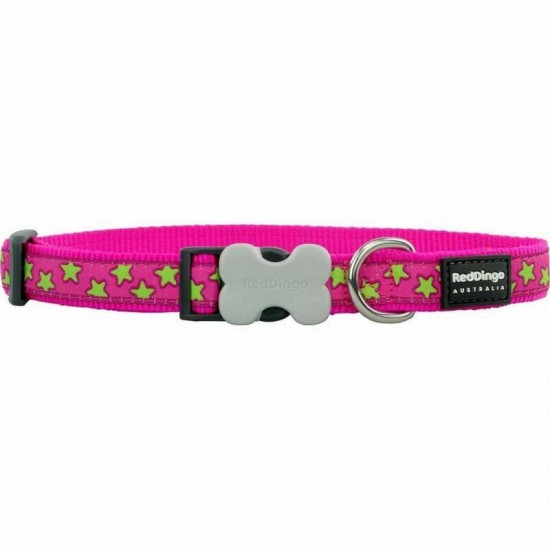 Red Dingo Dog Collar Stars Lime on Hot Pink 20mm x 31-47cm