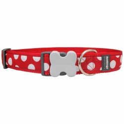 Red Dingo Dog Collar Spots White on Red 25mm x 41-63cm