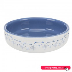 Trixie Ceramic Cat Bowl for Short-Nosed Breeds - Blue/white 15cm