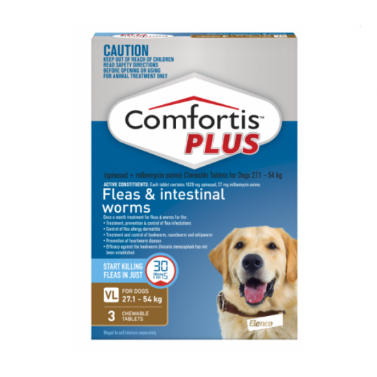 Comfortis Plus Fleas Intestinal Worms Chewable Tablets for Dog-27.1-54kg 3pk