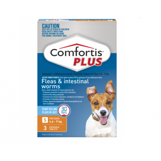 Comfortis Plus Fleas Intestinal Worms Chewable Tablets for Dog-4.6-9kg 3pk