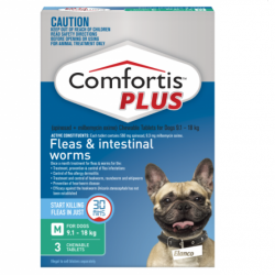 Comfortis Plus Fleas Intestinal Worms Chewable Tablets for Dog-9.1-18kg 3pk