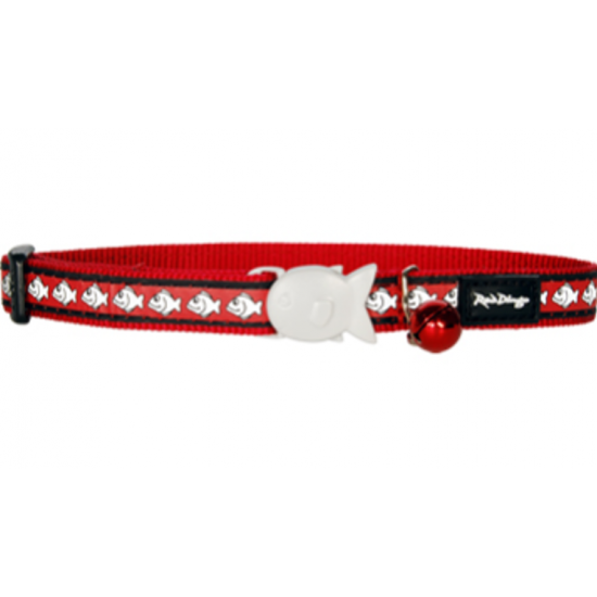 Red Dingo Cat Collar Reflective Fish Red 12mm x 20-32cm