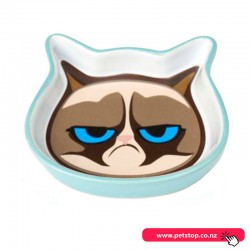Grumpy Cat Face Shallow Cat Saucer Blue