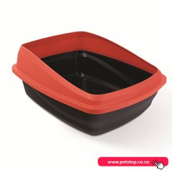 Cat Love Cat Litter Pan Rimmed Charcoal / Red Large