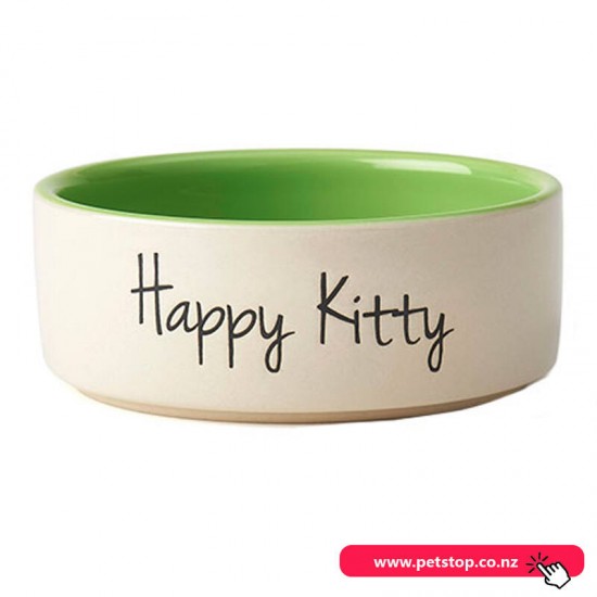 Happy Kitty Bowl - Natural/Lime Green 12cm