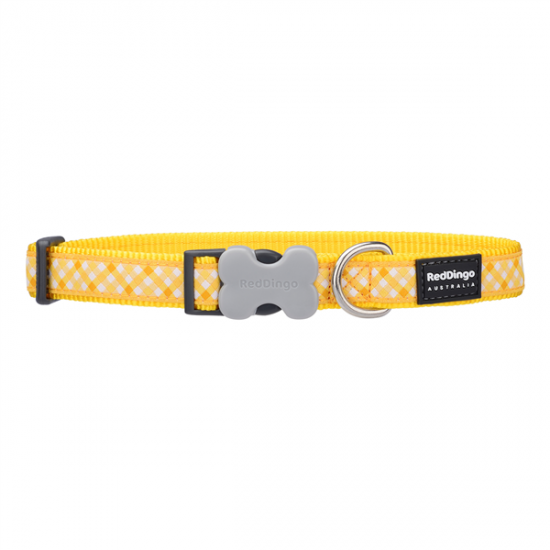 Red Dingo Dog Collar Gingham Yellow Small 12mm x 20-32cm