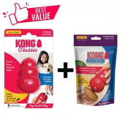 [Great value] Kong Classic Dog Toy Red - S + Kong Marathon 2-pk Dog treat -S