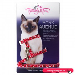 Trouble and Trix Cat Harness and Lead Park Avenue Circle Red