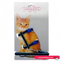 Trouble and Trix Diva Velvet Stitch Cat Harness Blue
